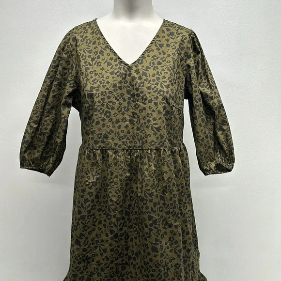 Montego Dress Midi A-Line Short Cheetah Floral Olive Green Black Size 36 US 6 - Picture 3 of 12